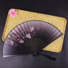 1 éventail de fleurs de cerisier florales vintage avec œuvres d'art roses et violettes, éventail à main portable léger pour la danse hanfu