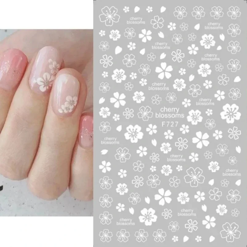 autocollants pour ongles 3d en fleurs de cerisier, pétales de fleurs blanches, décalcomanies pour nail art, design de mariage élégant, décor coulissant de manucure sakura de printemps autocollants pour ongles 3d en fleurs de cerisier, pétales de fleurs blanches, décalcomanies pour nail art, design de mariage élégant, décor coulissant de manucure sakura de printemps