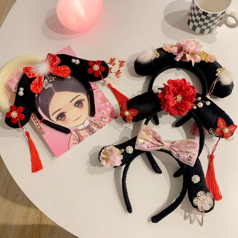 bandeau hanfu à fleurs traditionnelles, nœud en perles, couvre chef de style chinois, couronne à pampilles, cerceau pour cheveux de style ancien pour enfants bandeau hanfu à fleurs traditionnelles, nœud en perles, couvre chef de style chinois, couronne à pampilles, cerceau pour cheveux de style ancien pour enfants