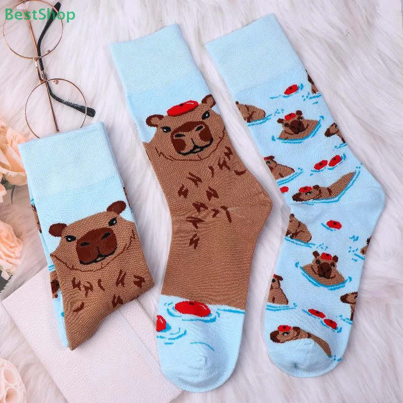♥ capybara – chaussettes mi tube en coton pour hommes et femmes, unisexes, tendance, harajuku, absorbant la sueur et respirantes ♥ capybara – chaussettes mi tube en coton pour hommes et femmes, unisexes, tendance, harajuku, absorbant la sueur et respirantes