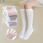 Chaussettes japonaises à nœud creux pour filles, chaussettes d’été en maille respirante aux genoux, couleur unie, chaussettes de princesse pour enfants de 3 à 10 ans Chaussettes japonaises à nœud creux pour filles, chaussettes d’été en maille respirante aux genoux, couleur unie, chaussettes de princesse pour enfants de 3 à 10 ans