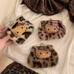 Porte-monnaie imprimé léopard, mignon, frais et doux, sac de transport en peluche pour écouteurs Bluetooth, sac de maquillage pour chat KT, sac de rangement Porte-monnaie imprimé léopard, mignon, frais et doux, sac de transport en peluche pour écouteurs Bluetooth, sac de maquillage pour chat KT, sac de rangement