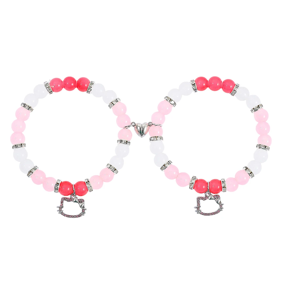 Hello Kitty correspondant coeur rose perlé Couple accessoires Kawaii magnétique BFF ensemble cadeau de saint valentin pour elle Hello Kitty correspondant coeur rose perlé Couple accessoires Kawaii magnétique BFF ensemble cadeau de saint valentin pour elle