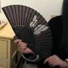 Éventail pliant chinois japonais en soie, tige colorée en bambou, éventail de danse classique, pompon élégant pour femme, décoration de la maison