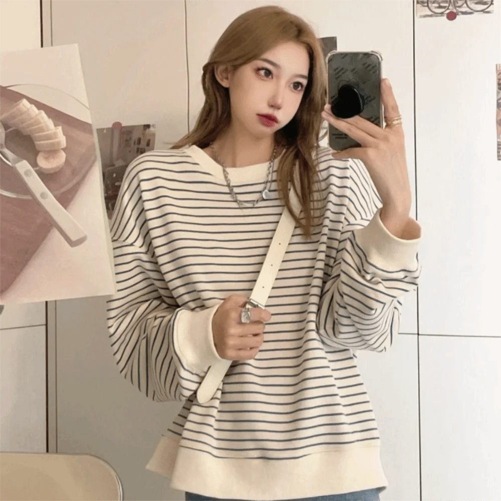 sweat shirt à capuche rayé harajuku y2k, ample, surdimensionné, manches longues, streetwear, col en v, pour femmes étudiantes sweat shirt à capuche rayé harajuku y2k, ample, surdimensionné, manches longues, streetwear, col en v, pour femmes étudiantes