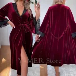 Robe longue en velours à lacets pour femmes, vêtements de nuit Sexy, bordeaux, Kimono, peignoir, Lingerie intime, vêtements de maison, nouvelle collection automne Robe longue en velours à lacets pour femmes, vêtements de nuit Sexy, bordeaux, Kimono, peignoir, Lingerie intime, vêtements de maison, nouvelle collection automne