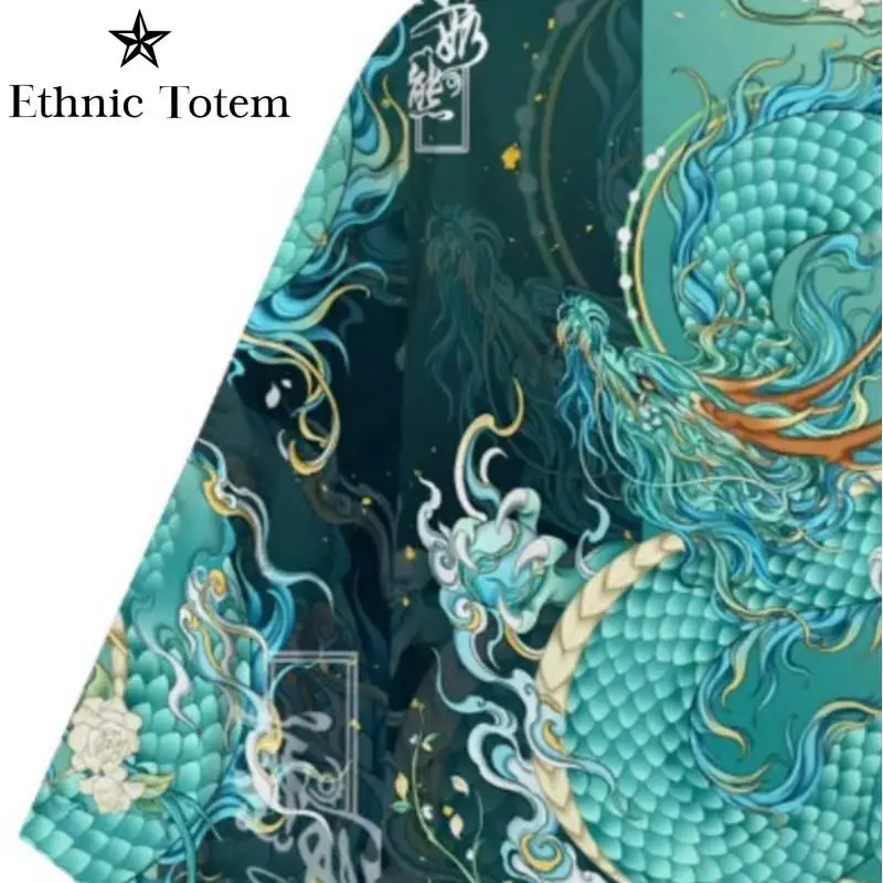 kimono dragon de style chinois avec motif imprimé vert, vêtements traditionnels japonais, vestes d'été décontractées, cardigan haori entremi kimono dragon de style chinois avec motif imprimé vert, vêtements traditionnels japonais, vestes d'été décontractées, cardigan haori entremi