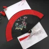 Éventail plié imprimé de fleurs de style chinois, éventail pliant à pampilles rétro exquis, éventail kimono classique portable, accessoires de danse pour dames