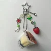 porte clés pudding japonais, breloque flan d'œuf jaune rose, accessoire perlé esthétique rétro y2k heisei