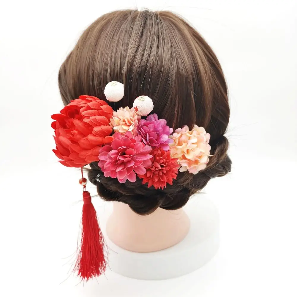 fourchettes à cheveux à fleurs de style japonais, pinces à cheveux kimono japonais faites à la main, glands en tissu vintage, bâton à cheveux, accessoire kimono fourchettes à cheveux à fleurs de style japonais, pinces à cheveux kimono japonais faites à la main, glands en tissu vintage, bâton à cheveux, accessoire kimono