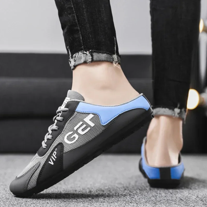 baotou – pantoufles tendance pour hommes, chaussures d'été respirantes et décontractées, plates vulcanisées, baskets demi chaussures à enfiler baotou – pantoufles tendance pour hommes, chaussures d'été respirantes et décontractées, plates vulcanisées, baskets demi chaussures à enfiler