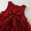 robe en tulle rouge pour filles, gilet sans manches avec nœud superposé, corsage à paillettes, tenue formelle pour enfants, nouvelle collection automne 2025