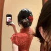 pince à cheveux à pompon fleur rouge, épingle à cheveux hanfu rétro en perles, nouveau style chinois antique, accessoires pour cheveux de mariée, accessoires cheongsam
