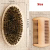 brosse de rasage professionnelle en bois pour hommes, poils de sanglier souples, kit de peigne à moustache avec sac cadeau, brosse de coiffeur, peignes à cheveux