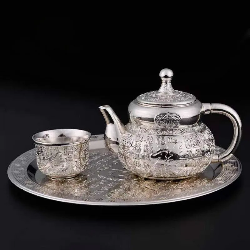 service à thé en bronze de style européen, 6 pièces, théière en métal rétro, service à thé en alliage, verre à vin avec plateau, boîte cadeau d'anniversaire service à thé en bronze de style européen, 6 pièces, théière en métal rétro, service à thé en alliage, verre à vin avec plateau, boîte cadeau d'anniversaire