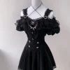 Ensemble de robe à nœud Style Lolita japonais Kawaii pour femmes, rétro, dentelle douce, épaules dénudées, chemise gothique Y2k, Mini jupe gâteau, costume pour filles