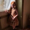 robe à bretelles en dentelle pour filles, couleur unie, style à la mode, sans manches, bouffante, vêtements pour enfants, nouvelle collection printemps et été 2025