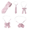 Cravate pré-nouée ajustée en soie Polyester, cravate japonaise à carreaux rose JK, nœud Q1JD Cravate pré-nouée ajustée en soie Polyester, cravate japonaise à carreaux rose JK, nœud Q1JD