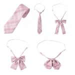 Cravate pré-nouée ajustée en soie Polyester, cravate japonaise à carreaux rose JK, nœud Q1JD Cravate pré-nouée ajustée en soie Polyester, cravate japonaise à carreaux rose JK, nœud Q1JD
