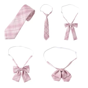 Cravate pré-nouée ajustée en soie Polyester, cravate japonaise à carreaux rose JK, nœud Q1JD Cravate pré-nouée ajustée en soie Polyester, cravate japonaise à carreaux rose JK, nœud Q1JD