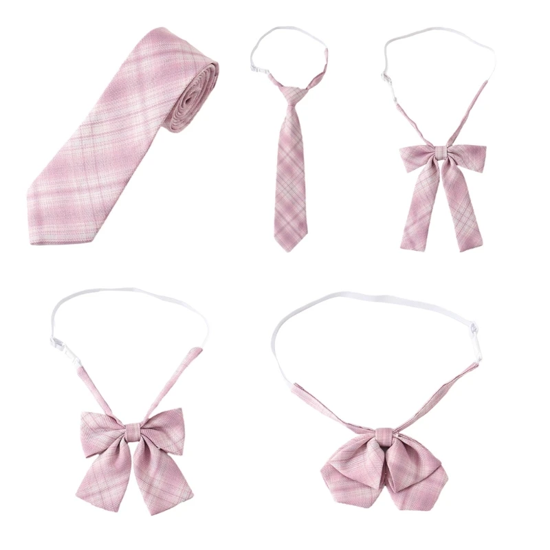 Cravate pré-nouée ajustée en soie Polyester, cravate japonaise à carreaux rose JK, nœud Q1JD Cravate pré-nouée ajustée en soie Polyester, cravate japonaise à carreaux rose JK, nœud Q1JD