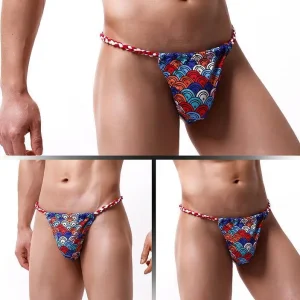 Sous-vêtements japonais pour hommes, Sexy, pochette convexe en U, dos en T, string érotique, fesses ouvertes attachées avec corde imprimée, string de lutte Sumo