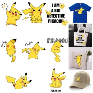 Motif de titre créatif Pikachu, applications de repassage imprimées pour vêtements, patchs en vinyle, autocollants à repasser pour vêtements, DIY bricolage
