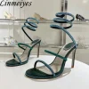 sexy talons hauts sandales femme strass ficelle autour de la cheville serpent chaussures de mariage cristal talon gladiateur sandales d'été femmes