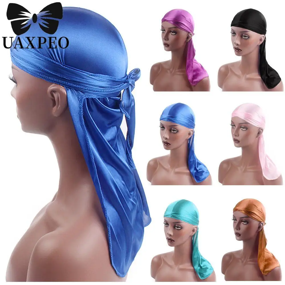 Mode pré-attaché soie Durag élastique Polyester Turban Hijab réglable Pirate chapeau hommes femmes Mode pré-attaché soie Durag élastique Polyester Turban Hijab réglable Pirate chapeau hommes femmes