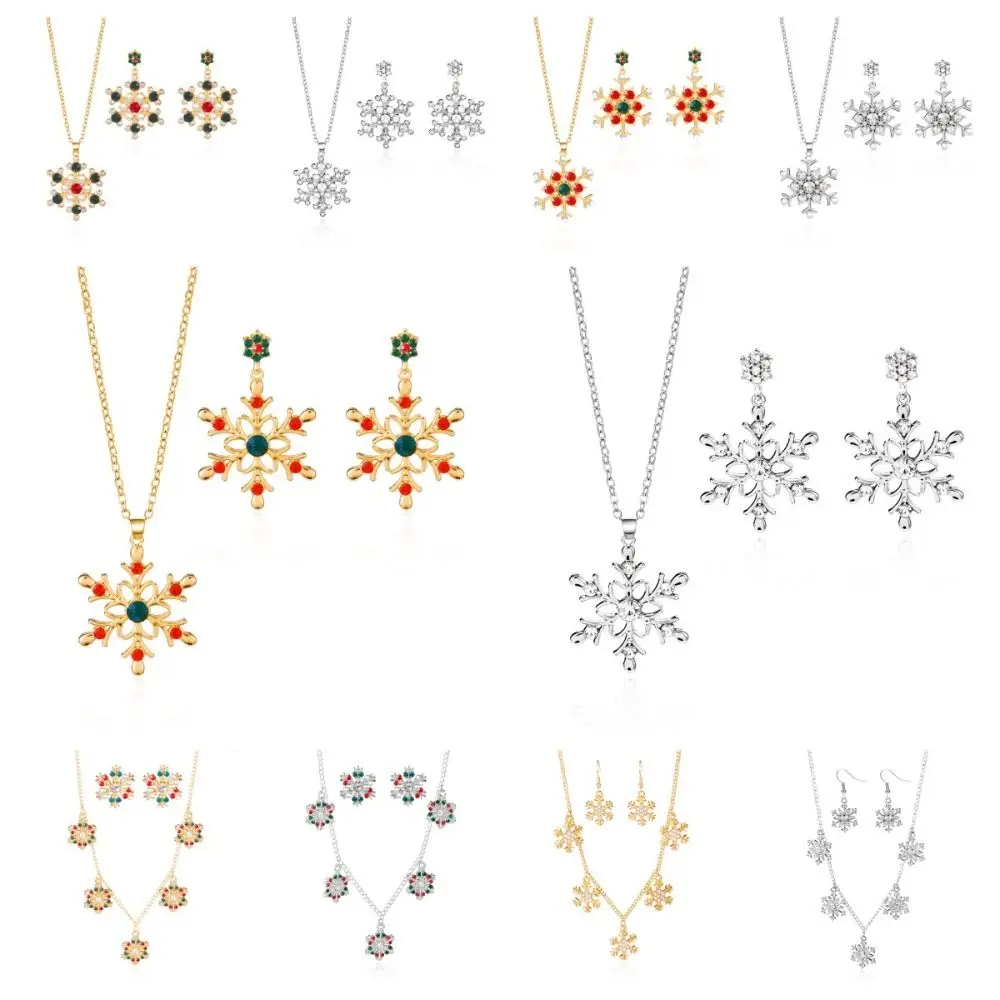 ensemble de bijoux de noël en alliage de zinc, pendentif en strass, boucles d'oreilles pendantes, collier flocon de neige coloré, quotidien ensemble de bijoux de noël en alliage de zinc, pendentif en strass, boucles d'oreilles pendantes, collier flocon de neige coloré, quotidien