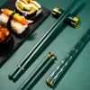 ensemble de baguettes alimentaires coréennes, bâtonnets à sushi, baguettes non aldes, baguettes de service pour hôtel et restaurant, vert et or, 5 paires