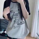 Coton femme T-shirts japonais T-shirts Graffiti impression décontracté mode Camisetas été t-shirt mignon Y2k T-shirts surdimensionné hauts