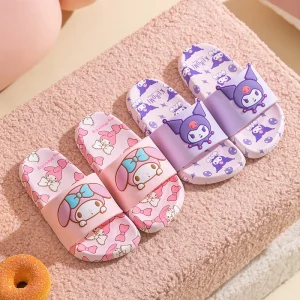 SANRIO Kuromi pantoufles de dessin animé filles et garçons chaussures coulissantes antidérapantes d&rsquo;intérieur sandales à bout ouvert pour enfants doux et confortables