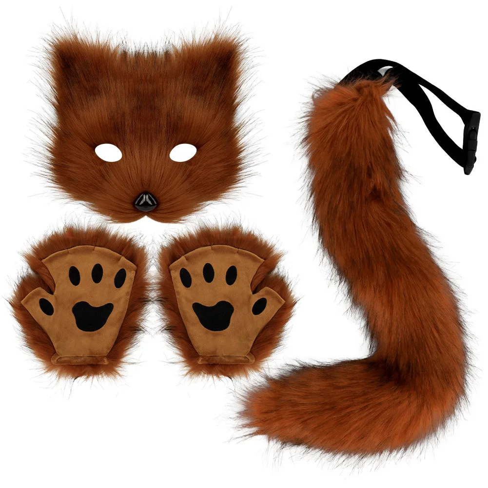 masque de queue de renard en fourrure pour femme, ensemble de gants, accessoires d'halloween, chien, anime, cosplay, login verine, fête en plein air, film, 303 masque de queue de renard en fourrure pour femme, ensemble de gants, accessoires d'halloween, chien, anime, cosplay, login verine, fête en plein air, film, 303