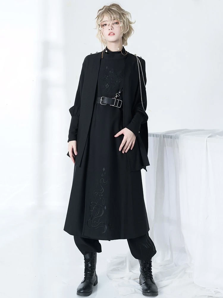 harajuku – vestes noires gothiques vintage pour femmes, manteaux y2k, esthétique, ample, fermeture éclair, streetwear grunge, sans manches, haut fendu harajuku – vestes noires gothiques vintage pour femmes, manteaux y2k, esthétique, ample, fermeture éclair, streetwear grunge, sans manches, haut fendu