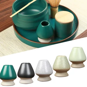 Porte-Chasen à thé vert Matcha en céramique japonaise, accessoires pour service à thé, bol en bambou, fouet, broyeur, brosses, porte-outils à thé