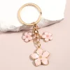 porte clés plante mignon sakura fleur, en émail, pour femmes et filles, accessoire de sac à main, clés de voiture, bricolage, bijoux doux, cadeaux