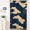 rideau de porte nordique japonais occultant en lin, motif ondulé bleu blanc, pour entrée, cuisine, salle de bains, chambre à coucher, couloir, décoration de maison