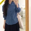 Hauts en coton chemisiers japon filles mignon doux Style Preppy à manches longues volants col en V bleu rose bouton rétro Vintage chemises à carreaux Hauts en coton chemisiers japon filles mignon doux Style Preppy à manches longues volants col en V bleu rose bouton rétro Vintage chemises à carreaux