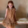 robe à bretelles en dentelle pour filles, couleur unie, style à la mode, sans manches, bouffante, vêtements pour enfants, nouvelle collection printemps et été 2025