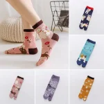 Chaussettes à deux doigts en coton respirant unisexe, tongs de kimono japonais, chaussette fendue, motif de dessin animé, chaussette Tabi, 1 paire