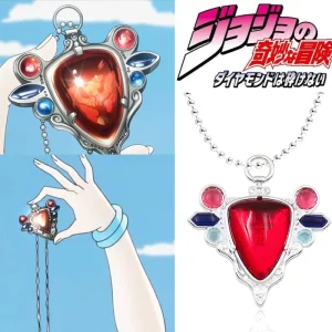 Collier pierre rouge d&rsquo;aja, pendentif Anime JoJos Bizarre Adventure pour Fans de Manga, accessoires de bijoux Cosplay