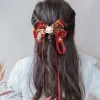 Épingle à cheveux à nœud rouge avec glands, décor de renard, long ruban, style célébration du nouvel an chinois, pince à cheveux avec nœud de dessin animé, accessoire pour cheveux