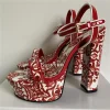 sandales à talons épais et plateforme haute pour femmes, lanière à la cheville, imprimé floral, chaussures d'été de luxe en cuir verni pour filles