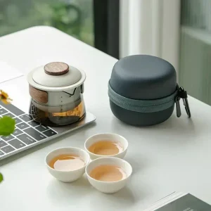 Service à thé de voyage portable, service à thé de camping créatif, théière et tasse, 1 pot, 3 tasses Service à thé de voyage portable, service à thé de camping créatif, théière et tasse, 1 pot, 3 tasses