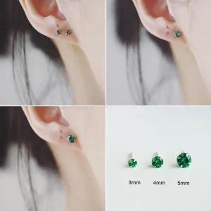 CCFChain-Boucles d’oreilles YAS en argent regardé 925, plaqué or 14 carats, vert émeraude, mini boucles d’oreilles rondes à quatre griffes japonaises et coréennes CCFChain-Boucles d’oreilles YAS en argent regardé 925, plaqué or 14 carats, vert émeraude, mini boucles d’oreilles rondes à quatre griffes japonaises et coréennes