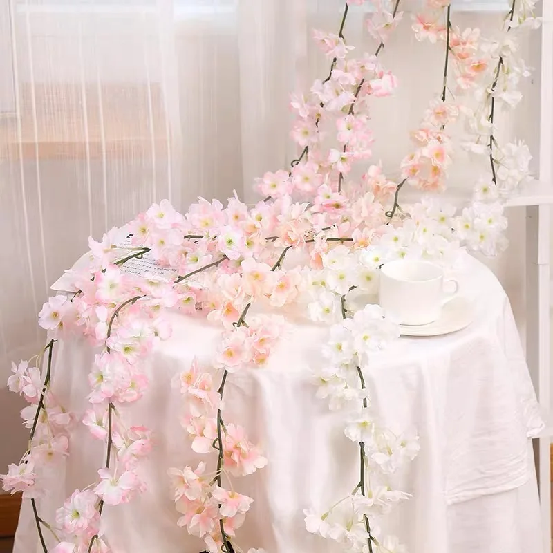 guirxiété de fleurs artificielles sakura, vigne rose, arche de mariage, décoration de ixà domicile, 180cm guirxiété de fleurs artificielles sakura, vigne rose, arche de mariage, décoration de ixà domicile, 180cm