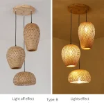 Lustre japonais en rotin de bambou naturel, lampes suspendues tissées à la main, abat-jour en osier, Suspension d&rsquo;éclairage E27