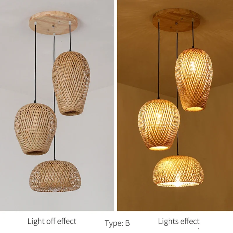 Lustre japonais en rotin de bambou naturel, lampes suspendues tissées à la main, abat-jour en osier, Suspension d’éclairage E27 Lustre japonais en rotin de bambou naturel, lampes suspendues tissées à la main, abat-jour en osier, Suspension d’éclairage E27