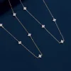 magnifique collier chaîne en zircon incrusté de fleurs à quatre feuilles pour femmes, élégant ras du cou porte bonheur, bijoux de fête, cadeaux d'anniversaire